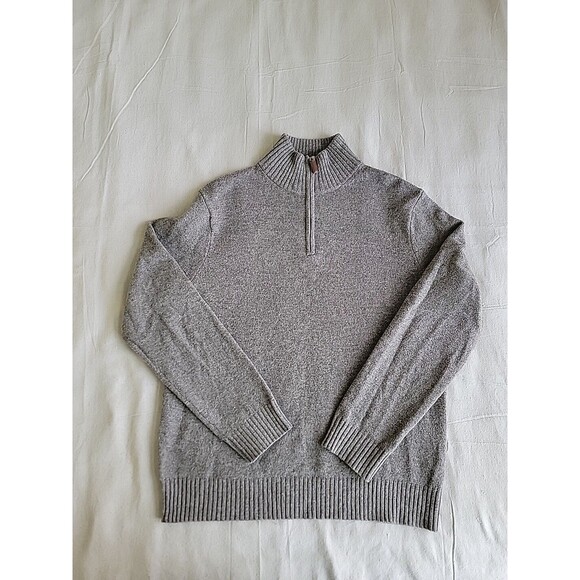 J Crew Pullover Sweater Mens L Brown 1/4 Zip Lambswool Preppy Eclectic Grandpa